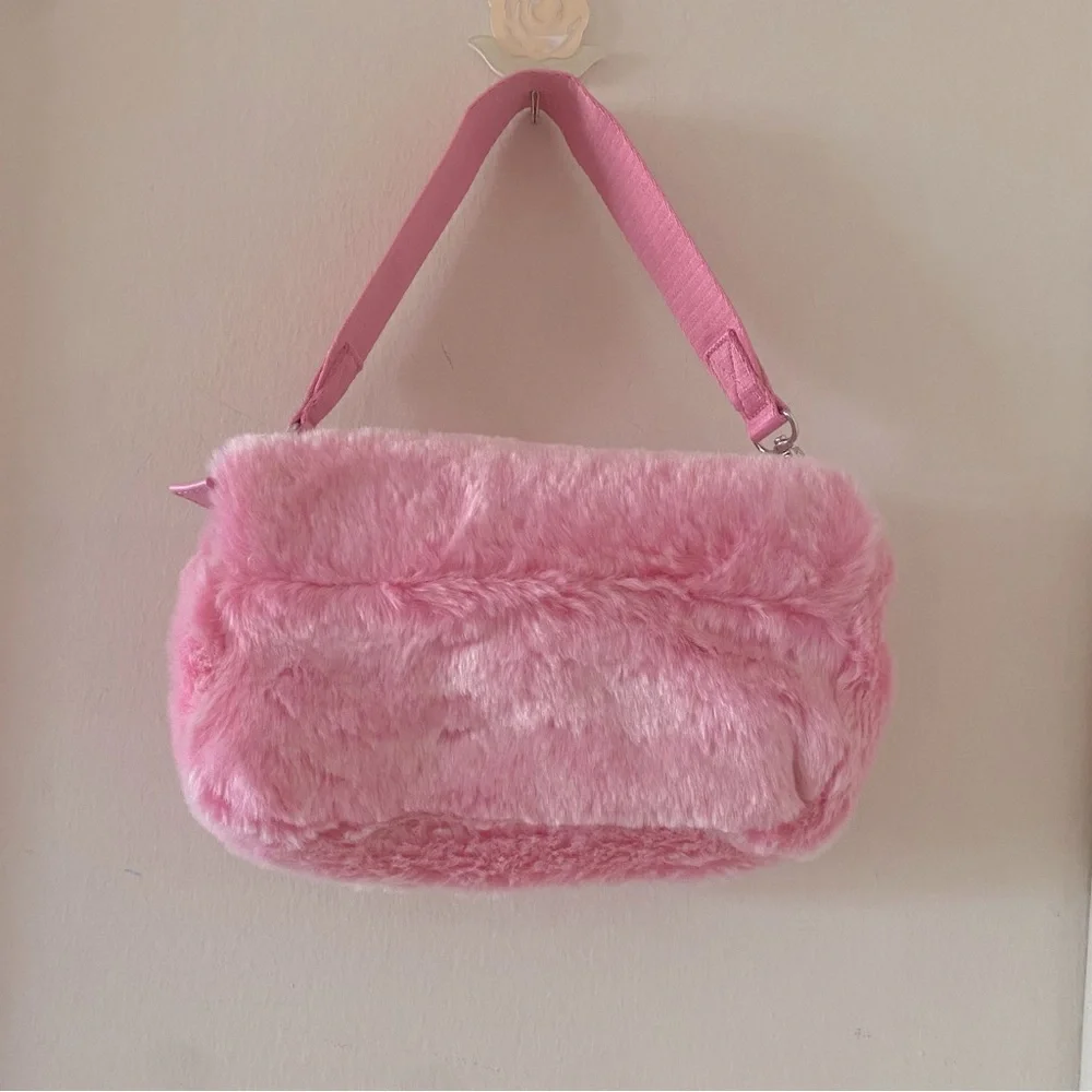 Kipling Aras Valentine Pink Faux Fur Shoulder Bag